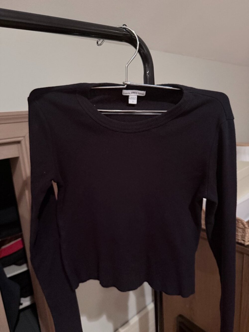 Standard James Perse Black Long Sleeve Slightly Cropped Tee Size 1